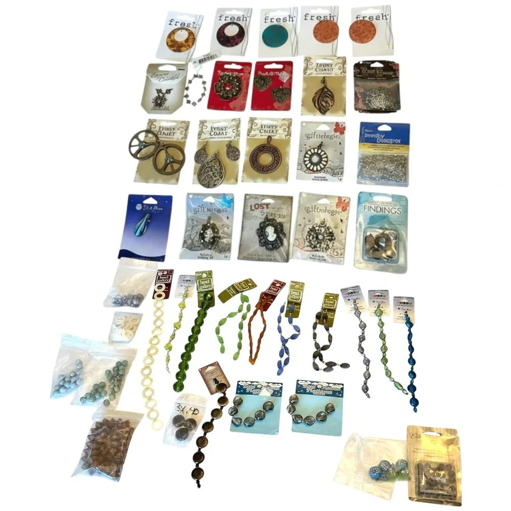 Jewelry Making Supplies Assorted Beads and Pendants Lot - 41 items
